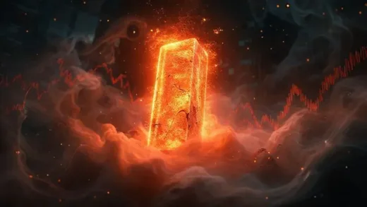 A striking image depicting a mysterious, glowing copper bar surrounded by swirling economic charts and data, suggesting a hidden story behind its recent price surge.