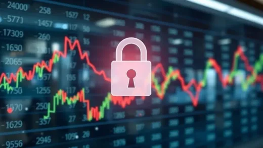 A dynamic graphic illustrating fluctuating currency exchange rates, with a lock or shield icon superimposed, symbolizing stability and protection against uncertainty. The background should be modern and financially oriented.