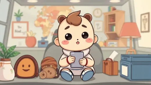 A cute, stylized character similar to LaBooboo, subtly integrated into daily life items, with a background hinting at global reach and commercial success. Emphasize soft power and hidden influence.