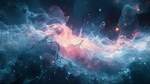 A captivating, abstract image representing the hidden complexity of matter, with hints of different states (solid, liquid, gas, plasma) merging into something more ethereal and mysterious. Futuristic, scientific aesthetic.