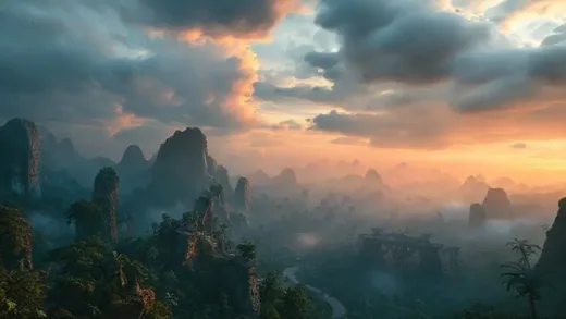 A cinematic, epic shot of Pandora from Avatar, with subtle futuristic elements suggesting the blending of technology and nature, full of vibrant colors and intricate details.