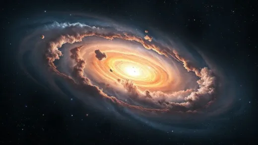 A captivating image of the early universe, with swirling cosmic dust and gas, hinting at mysteries. A subtle glow representing the Big Bang in the background.