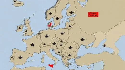 A dynamic map of Europe with countries highlighted that are discussing or implementing conscription, with military symbols overlaying certain regions, indicating a shift in security policy. Emphasize a sense of urgency and change. Realistic, high detail, geopolitical focus.