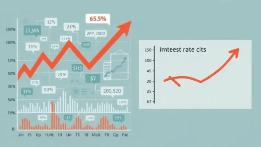 A complex financial chart depicting rising currency exchange rates and stock market volatility, contrasted with a separate chart showing decreasing inflation (CPI) and a positive symbol for interest rate cuts, symbolizing hope amidst market challenges.