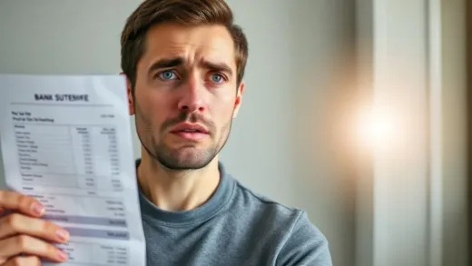 A person looking worried at a bank statement with low interest, then a hopeful expression, visualizing a brighter future.