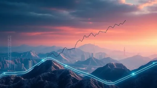 Rising stock chart, advanced microchips (HBM4), Samsung's growth, AI dominance. Innovation and leadership focus.