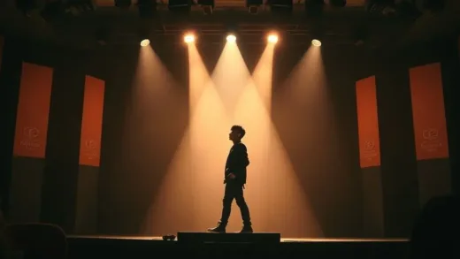 A captivating image of a spotlight illuminating a silhouette of Lim Young-woong on a stage, with subtle academic symbols like books or research papers in the background, symbolizing the blend of celebrity and scholarly interest. Focus on a warm, inviting atmosphere.