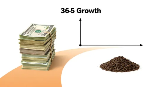 A visual metaphor of two diverging paths, one leading to a large sum of money and the other to a small pile, with a timeline indicating a significant divergence around the age of 35. Emphasize exponential growth vs linear.