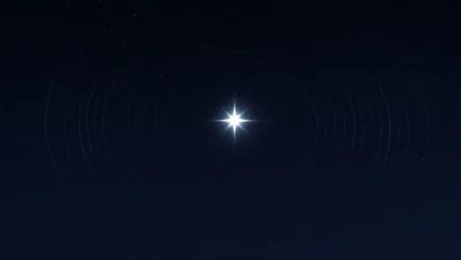 A stylized illustration of Polaris in the night sky, with subtle representations of fluctuating light curves or pulsating patterns around it, hinting at its variable nature. The North Star is prominently featured, emitting a mysterious glow.