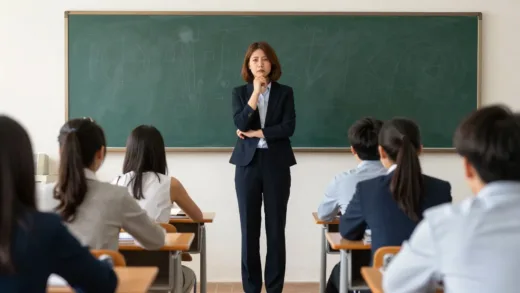 A thought-provoking image of a classroom setting with a subtle sense of tension or challenge, representing the current crisis in teacher authority. Perhaps a teacher looking pensive or students in a somewhat chaotic state.