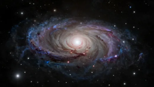 A young, vibrant galaxy cluster with a single, ancient, dim, and "dead" galaxy at its center, surrounded by newly forming stars and gas. The background is a dark, early universe.