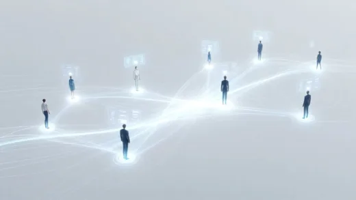 An abstract representation of a "light civilization" with individuals empowered by AI. Bright, flowing lines connect people to digital interfaces, showing collaboration and individual growth. The background is futuristic and minimalist, emphasizing efficiency and innovation. No specific faces or identifiable people.