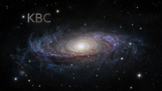 A mesmerizing cosmic landscape with countless stars and galaxies, and an illustration of the KBC Void with our Milky Way galaxy situated near its center, emphasizing isolation and the unanswered question of alien life.