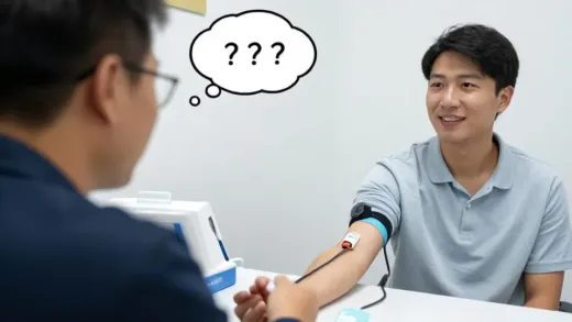 A person looking anxious before a traditional blood draw, with a thought bubble showing fear, contrasted with a calm, smiling patient experiencing an automated blood draw.