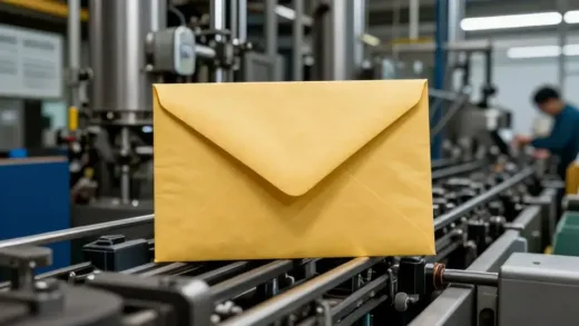 A dramatic visual of a stopped factory line with a yellow envelope subtly incorporated, symbolizing the new law's potential impact on industry. The image should convey a sense of economic uncertainty and disruption.