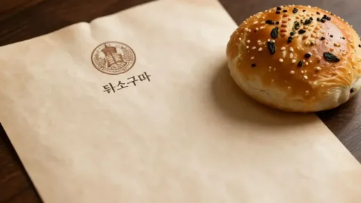 A parchment letter with a Vatican seal, elegantly placed next to a warm, freshly baked Korean pastry, possibly a '튀소구마' or '부추빵', with a soft, inviting light.