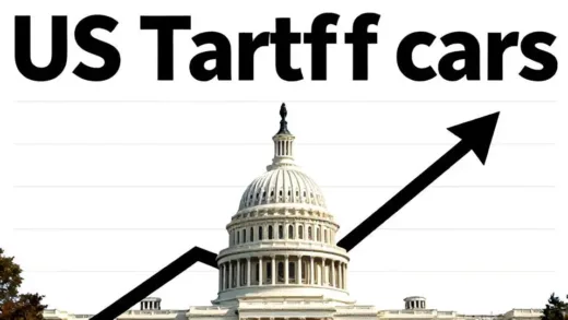 A shocking news headline about US tariffs on Korean cars, with a graph showing an arrow pointing upwards for tariff rates, and a small US Capitol building in the background.