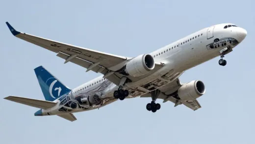 A majestic commercial airplane soaring in the sky, with transparent overlays revealing intricate internal components like engines, wiring, and sensors, highlighting the complexity and number of parts.