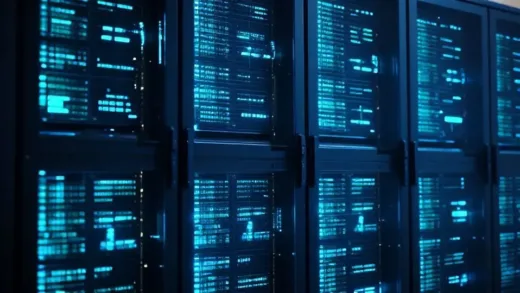 A futuristic data center powered by a glowing, clean energy source, with a subtle hint of nuclear power symbols, representing the hidden power behind AI.