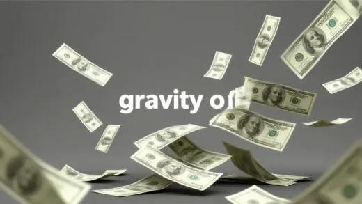 An abstract image representing the "gravity of money", with larger sums of money attracting smaller ones, or a visual metaphor for compound interest with money growing exponentially. Focus on a dynamic, attractive visual.