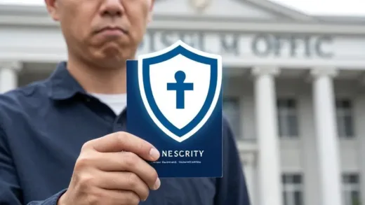 A person looking relieved, holding a bank passbook, with a protective shield icon over it, symbolizing financial security. In the background, a subtle government building or Post Office logo.