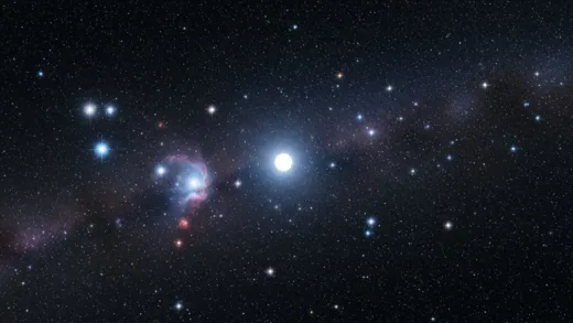 A stunning night sky filled with stars, focusing on a white dwarf star glowing faintly in the center, with other stars twinkling in the background, creating a mystical and awe-inspiring cosmic scene.