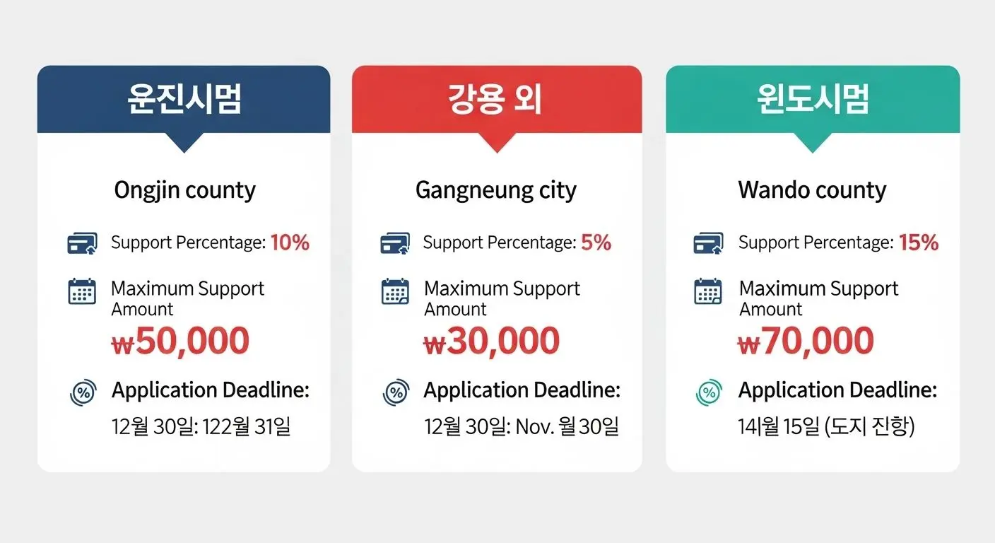 카드수수료 지원금: 옹진군·강릉시·완도군 각각 다른 조건