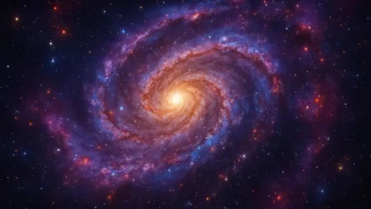 A captivating wide-angle shot of a swirling galaxy, rich in vibrant colors, with distant stars and nebulae. The image evokes a sense of wonder and the vastness of space.