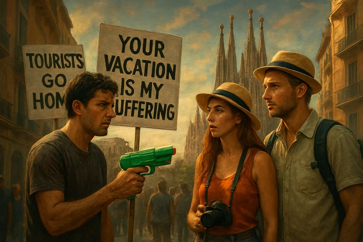 관광객에게 물총을 쏘는 사람들, 그들의 절규