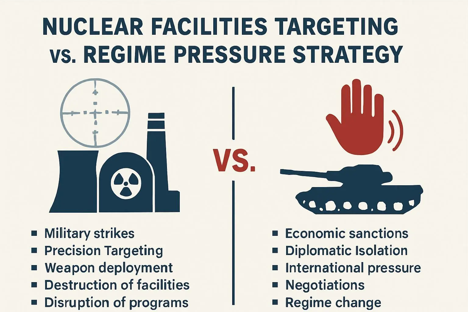 🔍 핵 시설 타격 vs 정권 교체 압박