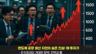 A dramatic graph showing Korean won to US dollar exchange rate skyrocketing to 1500, with red arrows pointing upward and worried investors in the background