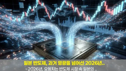 A dynamic image showing a semiconductor chip with data streams and market graphs in the background, representing market volatility.