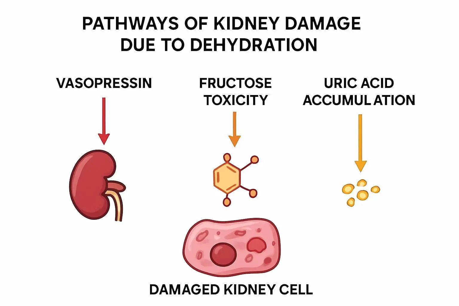 🔍 물 부족이 콩팥을 망가뜨리는 3가지 독성 경로