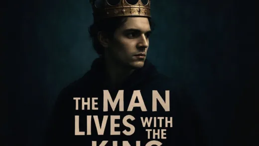 A movie poster for "The Man Who Lives with the King," with a modern and mysterious depiction of a young king.