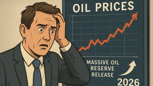 A confused investor looking at a stock chart where oil prices are rising despite a massive oil reserve release, set in 2026.