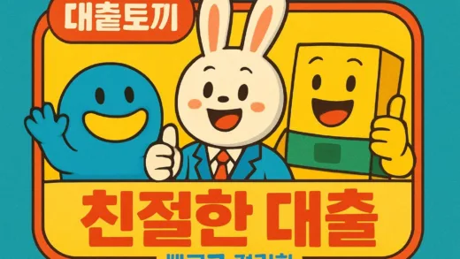 A nostalgic Korean TV commercial from the 2000s showing friendly loan company characters with bright colors and smiling faces, evoking memories of past advertising with catchy slogans and memorable mascots