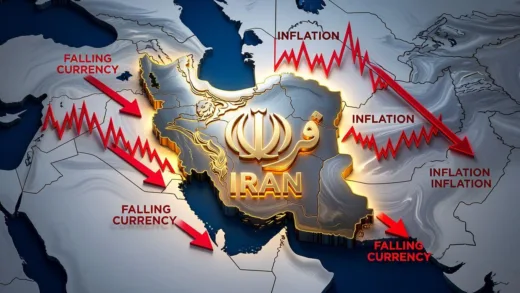 A visual representation of a resilient Iranian economy, perhaps a stylized map of the Middle East with a strong Iran symbol, surrounded by economic indicators like falling currency and inflation, yet still standing strong.