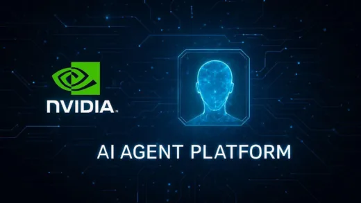 Nvidia logo with AI agent platform concept visualization, futuristic technology background