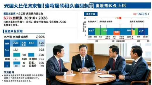 A detailed political infographic showing the results of the Japanese House of Representatives election in 2026, with Liberal Democratic Party victory statistics, charts showing seat distribution, and key political figures in formal attire discussing at a roundtable meeting in an academic setting.