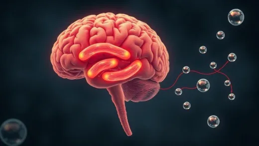 A detailed scientific illustration showing a human brain at 3 AM, with glycogen depletion in the liver and cortisol hormones being released, causing wakefulness. The scene shows a cross-section of the brain and liver connected by energy pathways, with cortisol molecules floating in the bloodstream.