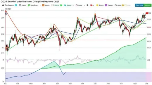 A dynamic graph showing stock market volatility with frequent circuit breaker triggers, contrasting with calm long-term upward trend, representing initial market turbulence after geopolitical events in 2026.