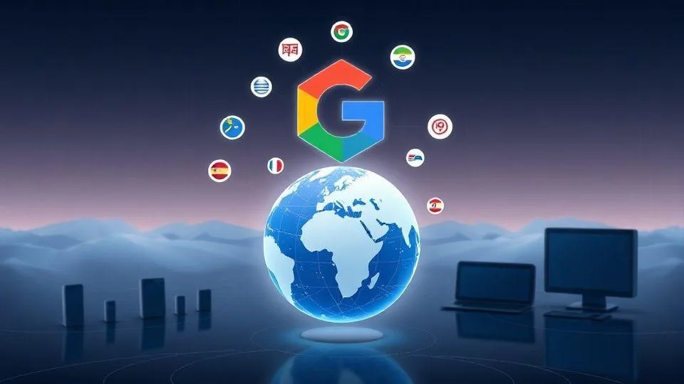 A futuristic digital illustration showing the Google Gemma 4 logo floating above a globe with multiple language symbols radiating from it, representing its multilingual capabilities. In the background, small mobile devices transition to larger workstations, symbolizing the model's scalability across different hardware.