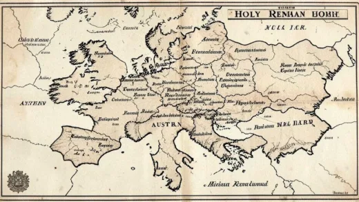 A historical map illustrating the Holy Roman Empire with Austria and the German territories prominently featured, showing their close geographical and political ties.