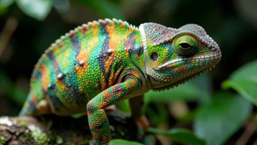 A chameleon blending into its surroundings, subtly hinting at emotional adaptation.
