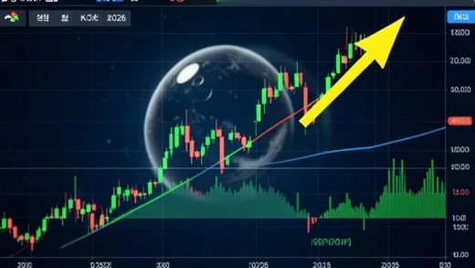 A dynamic stock market chart with an upward arrow, showing rapid growth, with a hint of a fragile bubble in the background, representing the Korean KOSPI in 2026.