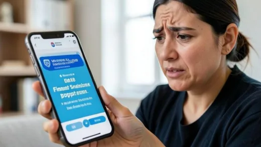 A person looking at a government announcement on a smartphone about financial support, with a worried but hopeful expression.