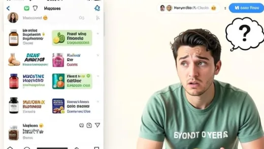 A person looking confused while browsing a social media feed filled with various health supplement ads, with a question mark thought bubble above their head, in a mobile-optimized, friendly blog post style.