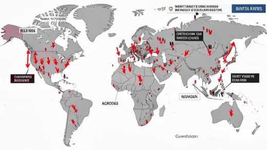 A world map with various countries showing declining birth rates, represented by red arrows pointing downwards, with people questioning why this is happening globally. The map is in a modern, infographic style.