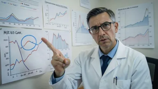 An inquisitive scientist wearing glasses, surrounded by complex charts and graphs, pointing to a single, significant data point that explains a large wealth gap. The atmosphere is serious but hopeful.