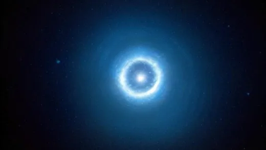 A cosmic scene with a small, brightly lit portion representing visible matter, and a vast, dark, mysterious area with faint, ethereal wisps representing dark matter and dark energy. Emphasize the vastness of the unknown and the mystery.